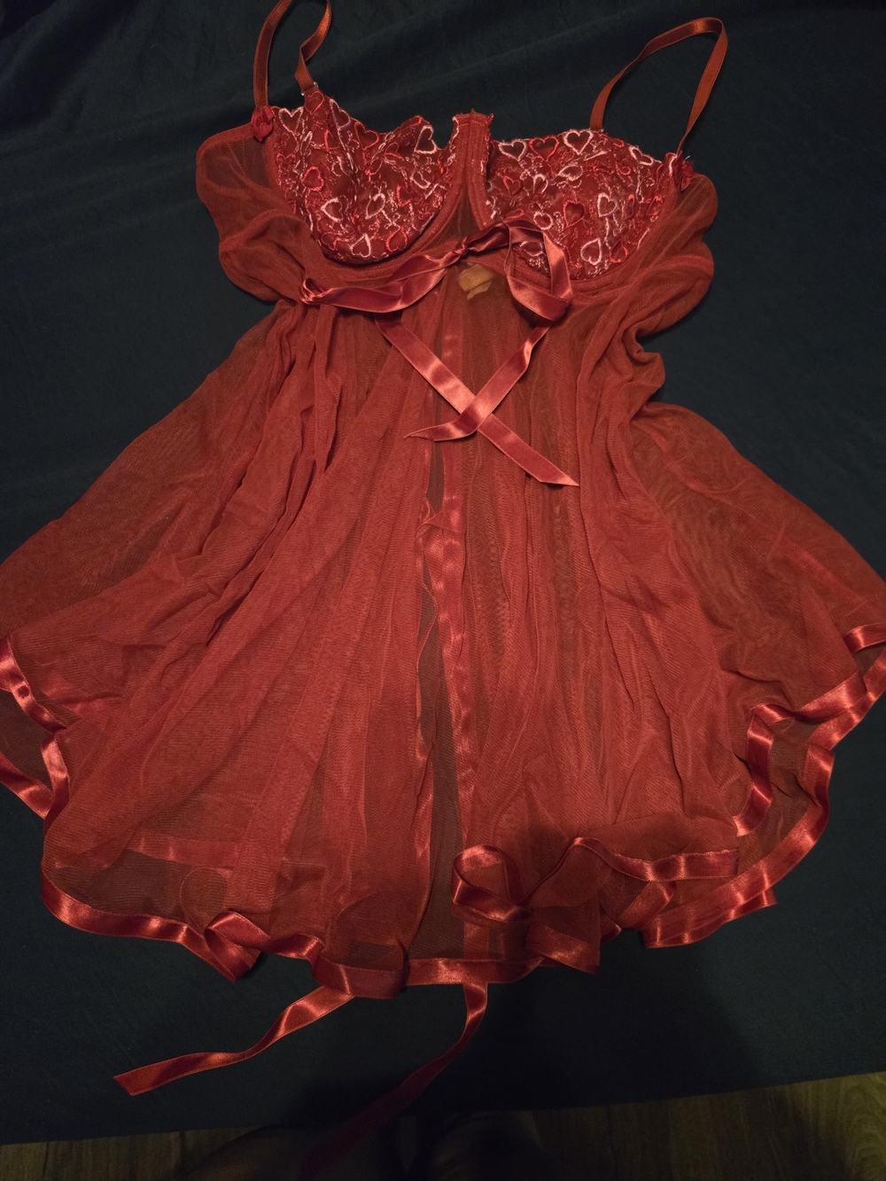 Sears Red Sheer Lace-Trim Camisole Nightie